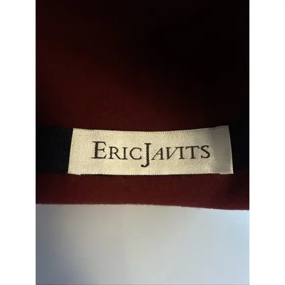 Eric Javits Women's Hat Rounded Crown Burgundy Wool Black Ribbon Braided Trim - Picture 4 of 6